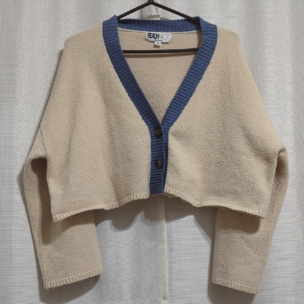 Beach Riot Judith Cardigan Sweater Small Cream Cropped Fresh Prep minimalist